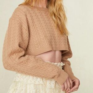 LoveShackFancy Calloway Cropped Sweater in Beige M NWT